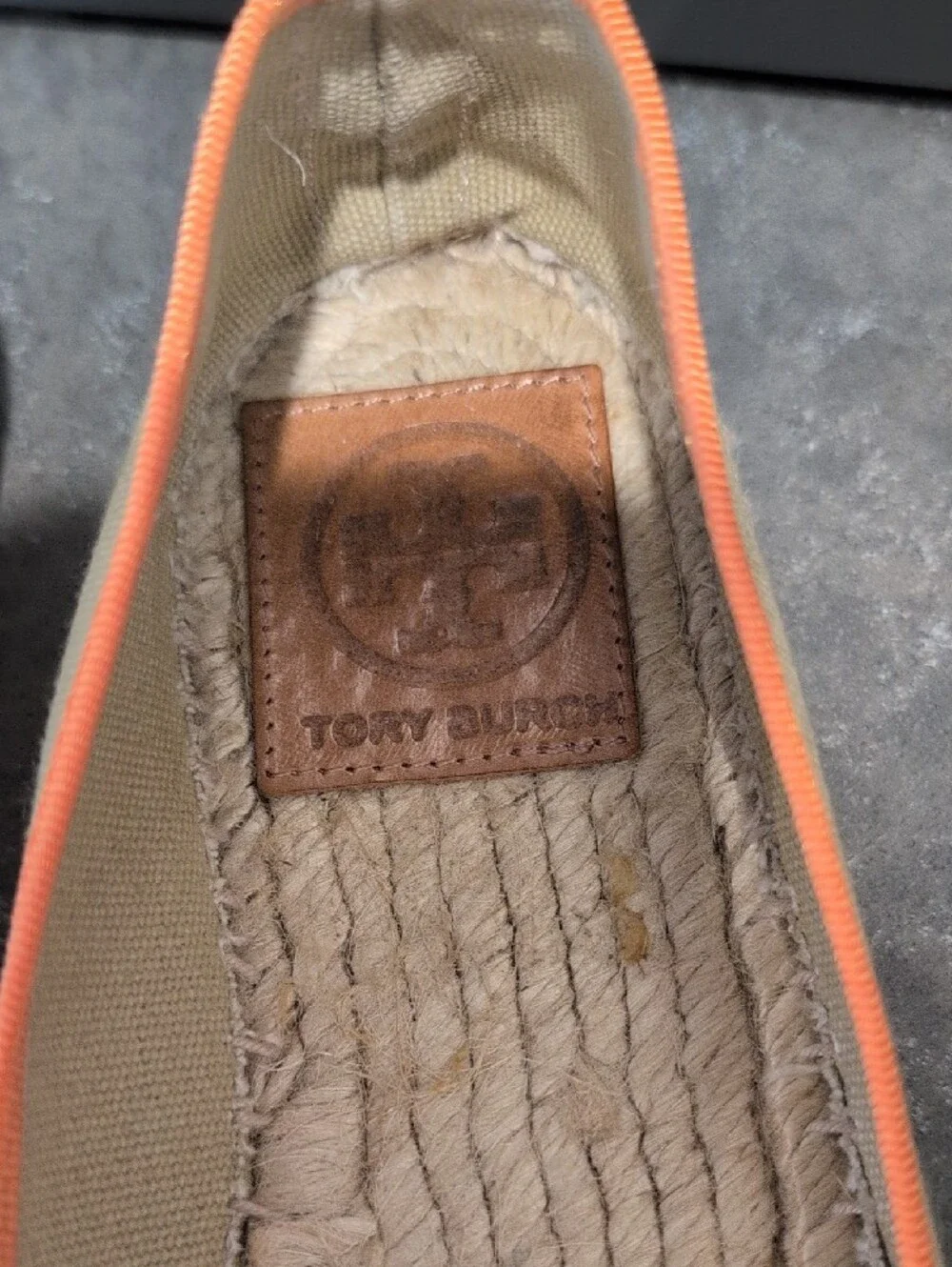 Tory Burch Beige Canvas Espadrille Flats with Orange Trim